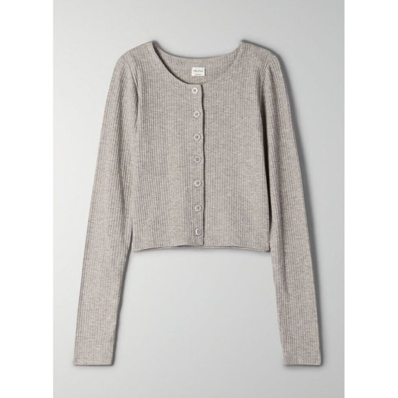Aritzia Sweaters - Aritzia WILFRED FREE Neptune Heather Grey Ribbed Crop Cardigan Sweater, Size M